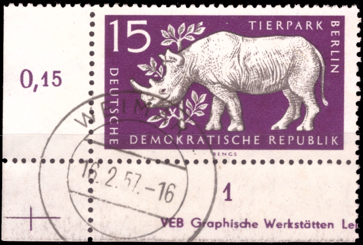 Briefmarken: DDR 1956, Mi.Nr. 553 DV (mit Druckvermerk), Tierpark Berlin, Gestempelt