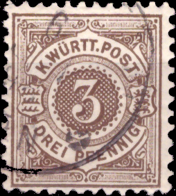 Briefmarken Altdeutschland Württemberg 1890, Mi. Nr. 55, weiße Ziffer im Kreis, Gestempelt