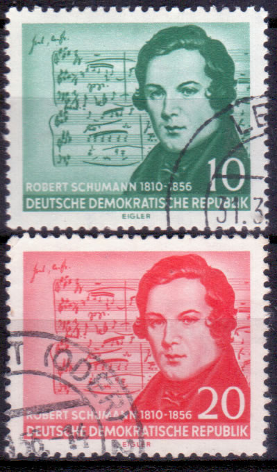 Briefmarken: DDR 1956, Mi.Nr. 541-542, Robert Schumann; berichtigtes Notenblatt, Gestempelt