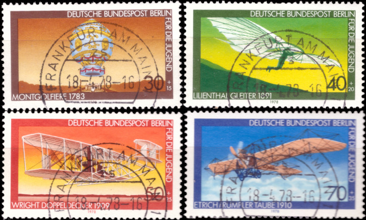 Briefmarken Berlin 1978, Mi.Nr. 563-566, Jugend: Luftfahrt. Gestempelt