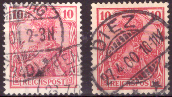 Briefmarken Deutsches Reich 1900, Mi.Nr. 56a+56b, Germania-Ausgabe (I), Inschrift "Reichspost", Gestempelt