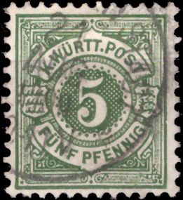 Briefmarken Altdeutschland Württemberg 1890, Mi. Nr. 56, weiße Ziffer im Kreis, Gestempelt