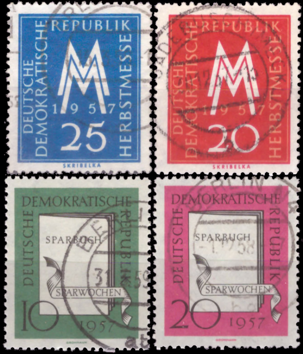 Briefmarken DDR 1957, Mi. Nr. 596-597, 598-599, Gestempelt