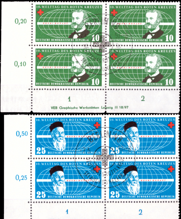 Briefmarken DDR 1957, Mi.Nr. 572DV-573DV (Druckvermerk), Rotes Kreuz, ESST Gestempelt