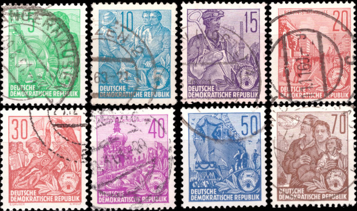 Briefmarken DDR 1959, Mi.Nr. 577B-580B, 582B-585B, Dauerserie Fünfjahresplan VI (Gezähnt 14), Gestempelt