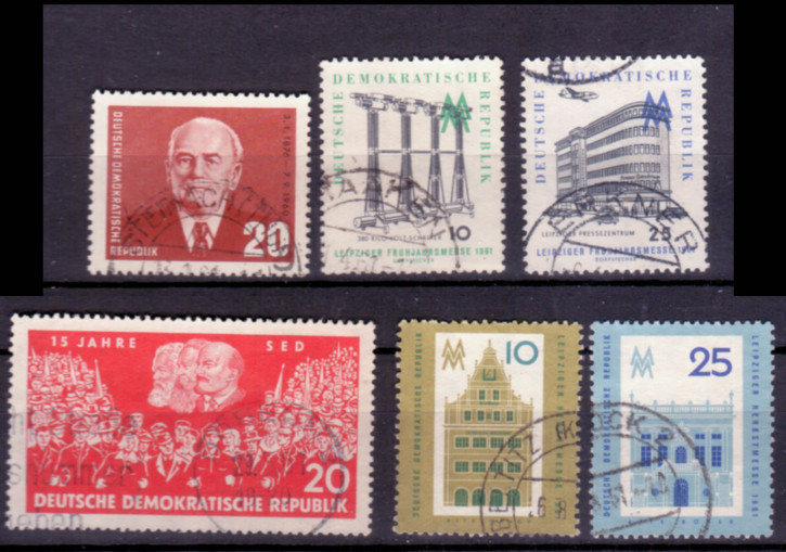 Briefmarken: DDR 1961, Mi.Nr. 807, 813-814, 821, 843-844, Gestempelt