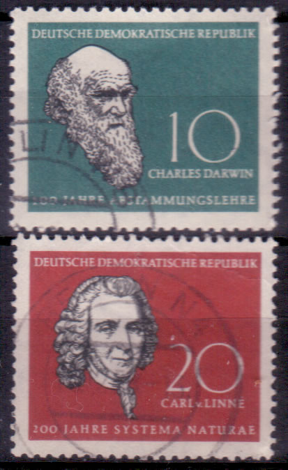 Briefmarken DDR 1958, Mi.Nr. 631-632, Darwin und Linné, Gestempelt