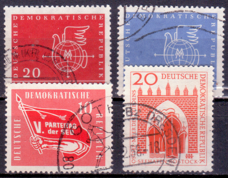 Briefmarken DDR 1958, Lot aus Mi.Nr. 618-619, 633,634, Gestempelt