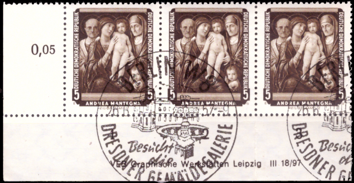Briefmarken DDR 1957, Mi.Nr. 586 DV (Druckvermerk), Dresdener Gemäldegalerie II, Esst Gestempelt