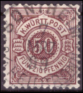Briefmarken Altdeutschland Württemberg 1890, Mi. Nr. 58, weiße Ziffer im Kreis, Gestempelt