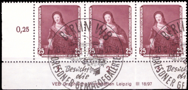 Briefmarken DDR 1957, Mi.Nr. 590 DV (Druckvermerk), Dresdener Gemäldegalerie II, Esst Gestempelt