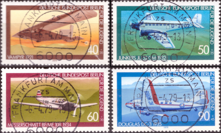 Briefmarken Berlin 1979, Mi.Nr. 592-595, Jugend: Luftfahrt. Gestempelt