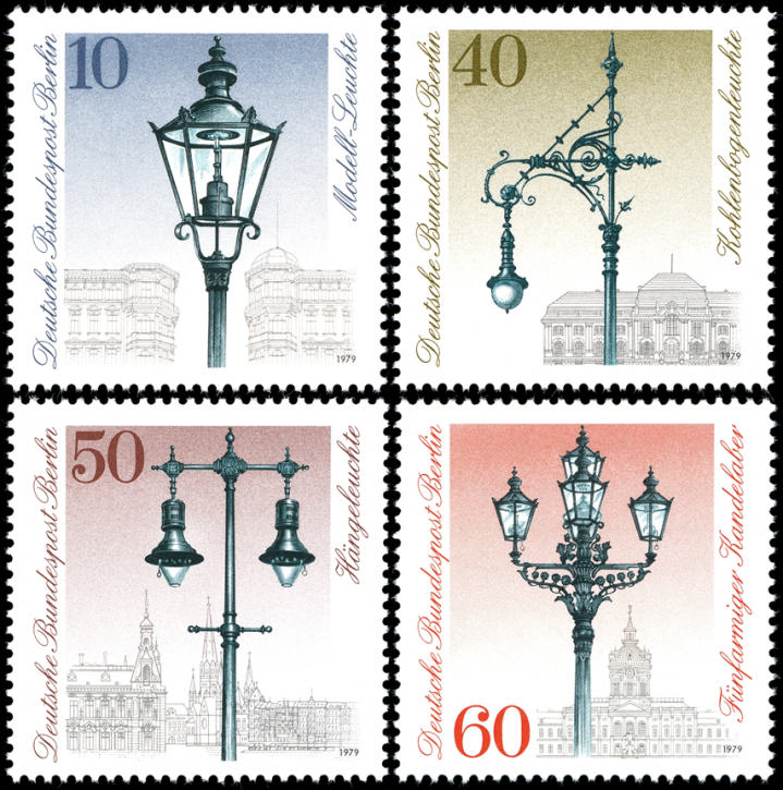 Briefmarken Berlin 1979, Mi.Nr. 603-606, 300 Jahre Straßenbeleuchtung in Berlin: Historische Straßenlaternen. Postfrisch