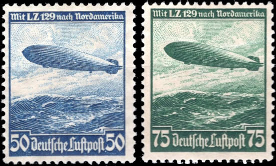 Briefmarken Deutsches Reich 1936, Mi.Nr. 606-607, Flugpost - Luftschiff Hindenburg, (ohne Gummierung*)