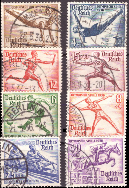 Briefmarken: Deutsches Reich 1936, Mi.Nr. 609-616, Olympische Sommerspiele, Gestempelt