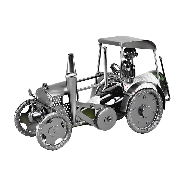 Flaschenhalter Traktor aus Metall, 36cm, silber