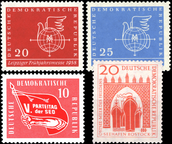 Briefmarken DDR 1958, Lot aus Mi.Nr. 618-619, 633,634, Postfrisch