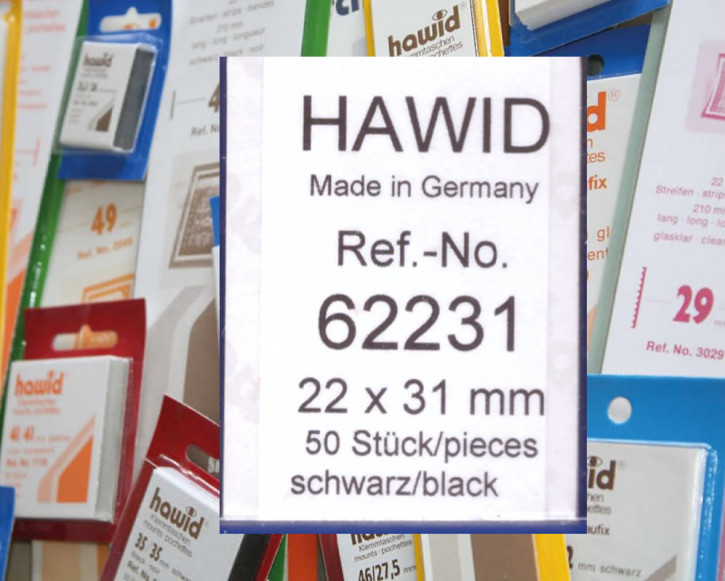 Die letzten hawid® Klemmtaschen-Zuschnitte, 22 x 31 mm, schwarz, 50 Stück