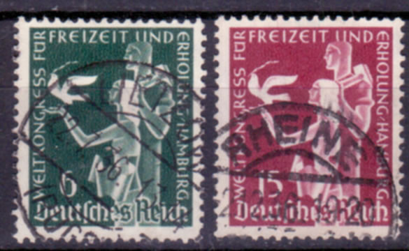 Briefmarken: Deutsches Reich 1936, Mi.Nr. 622-623, Freizeitkongress, Gestempelt