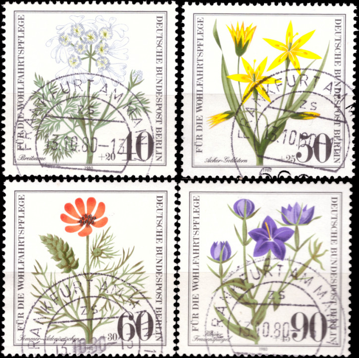 Briefmarken Berlin 1980, Mi.Nr. 629-632, Wohlfahrt: Gefährdete Ackerwildkräuter.  Gestempelt