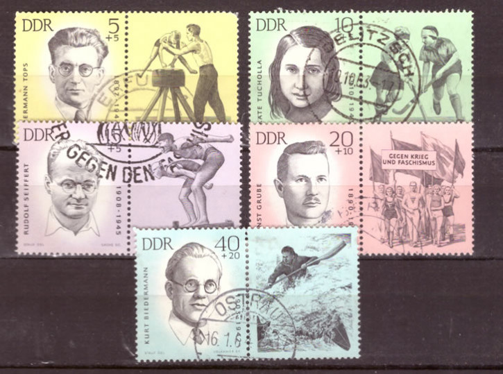 Briefmarken: DDR 1963 Mi.Nr. 983-987 (WZd98-WZd102), Sportler-Gedenkstätten (II), Gestempelt