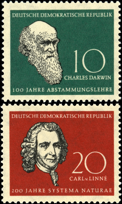 Briefmarken DDR 1958, Mi.Nr. 631-632, Darwin und Linné, Postfrisch