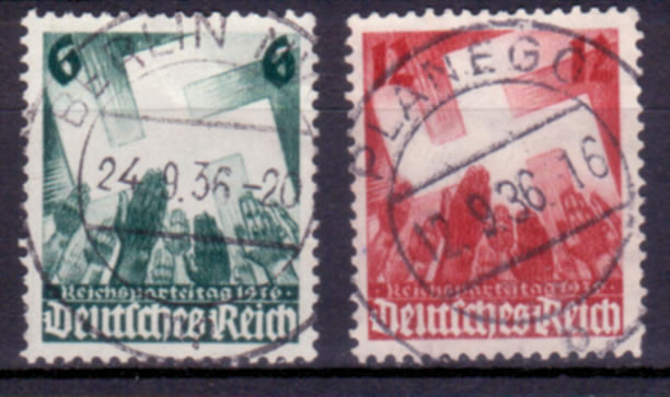 Briefmarken Deutsches Reich 1936, Mi.Nr. 632-633, Reichsparteitag, Gestempelt