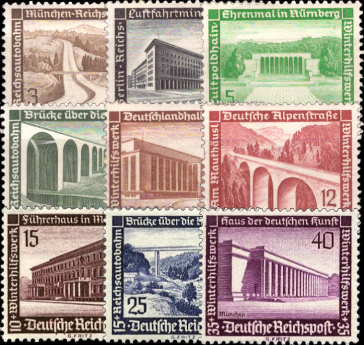 Briefmarken Deutsches Reich 1936, Mi.Nr. 634-642., Winterhilfswerk, Postfrisch