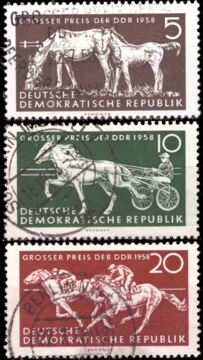 Briefmarken DDR 1958, Mi.Nr. 640-642, Pferderennen „Großer Preis der DDR“, Gestempelt