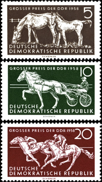 Briefmarken DDR 1958, Mi.Nr. 640-642, Pferderennen „Großer Preis der DDR“, Postfrisch