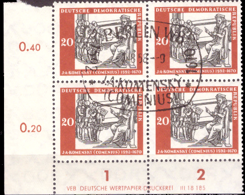 Briefmarken DDR 1958, Mi.Nr. 644 DV (Druckvermerk), Johann Amos Comenius, Ersttagssonderstempel