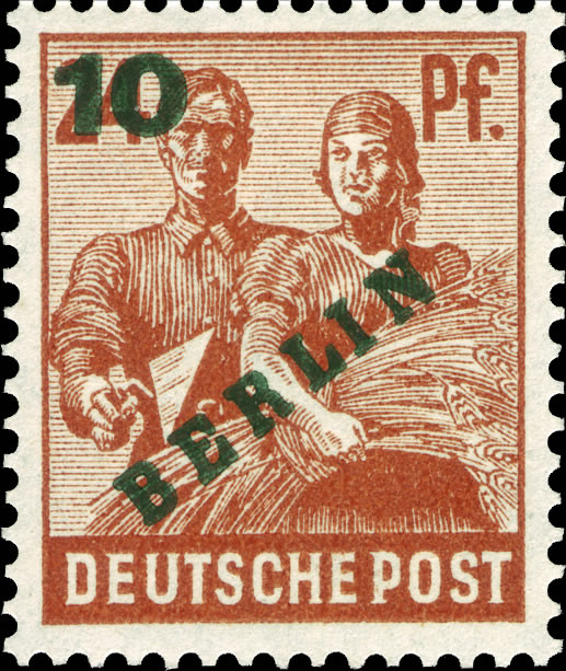 Briefmarken Berlin 1949 Mi.Nr. 65, dunkelgrüner Bdr.-Aufdruck, Postfrisch