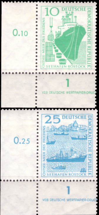Briefmarken DDR 1958, Mi.Nr. 663-664  DV (Druckvermerk),, Seehafens Rostock (II), Postfrisch