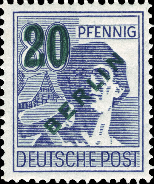 Briefmarken Berlin 1949 Mi.Nr. 66, dunkelgrüner Bdr.-Aufdruck, Postfrisch