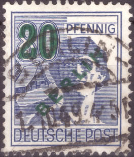 Briefmarken Berlin 1949 Mi.Nr. 66, dunkelgrüner Bdr.-Aufdruck, Gestempelt