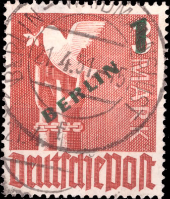 Briefmarken Berlin 1949 Mi.Nr. 67, dunkelgrüner Bdr.-Aufdruck, Gestempelt
