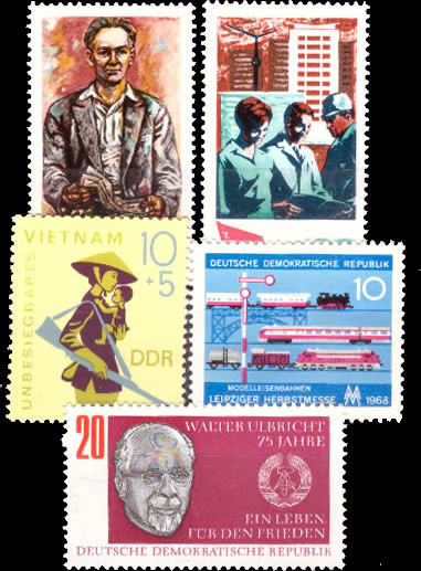 Briefmarken DDR 1968, Mi. Nr. 1363-1364, 1371, 1383, 1399. Postfrisch