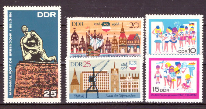 Briefmarken DDR 1968, Mi. Nr. 1384-1385, 1410, 1432-1433. Postfrisch