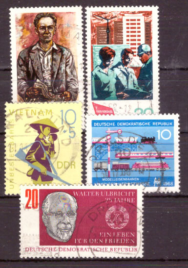 Briefmarken DDR 1968, Mi. Nr. 1363-1364, 1371, 1383, 1399. Gestempelt