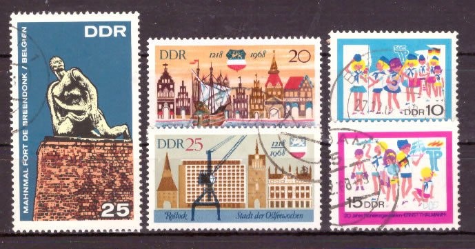 Briefmarken DDR 1968, Mi. Nr. 1384-1385, 1410, 1432-1433. Gestempelt