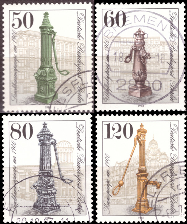 Briefmarken Berlin 1983, Mi.Nr. 689-692, Historische Straßenpumpen in Berlin. Gestempelt