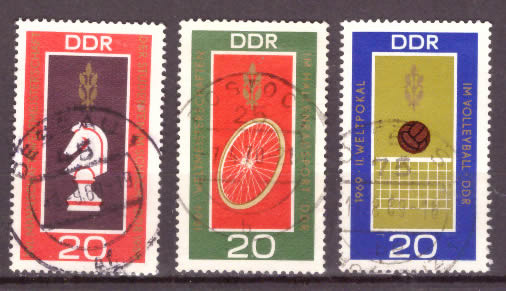 Briefmarken DDR 1969, Mi. Nr. 1491-1493, Schach-, Radsport-, Volleyball-WM. Postfrisch