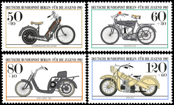 Briefmarken Berlin 1983, Mi.Nr. 694-697, Jugend: Historische Motorräder. Postfrisch