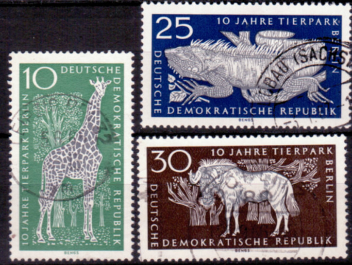 Briefmarken DDR 1965, Mi.Nr. 1093 - 1095, 10 Jahre Tierpark Berlin, Gestempelt