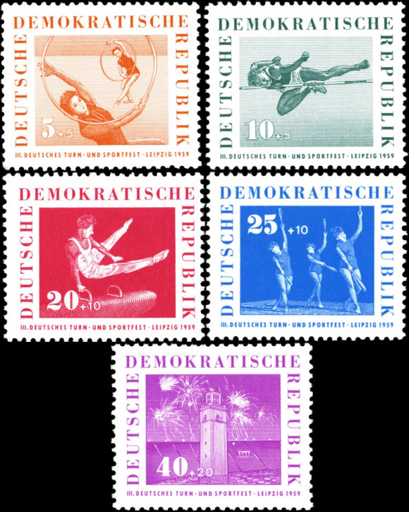 Briefmarken DDR 1959, Mi.Nr. 707-711, Turn- und Sportfest, Postfrisch