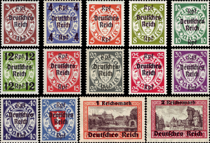 Briefmarken Deutsches Reich 1939, Mi.Nr. 716-729, Freimarken Danzig, Postfrisch