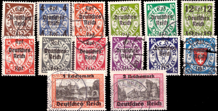Briefmarken Deutsches Reich 1939, Mi.Nr. 716-729, Freimarken Danzig, Gestempelt