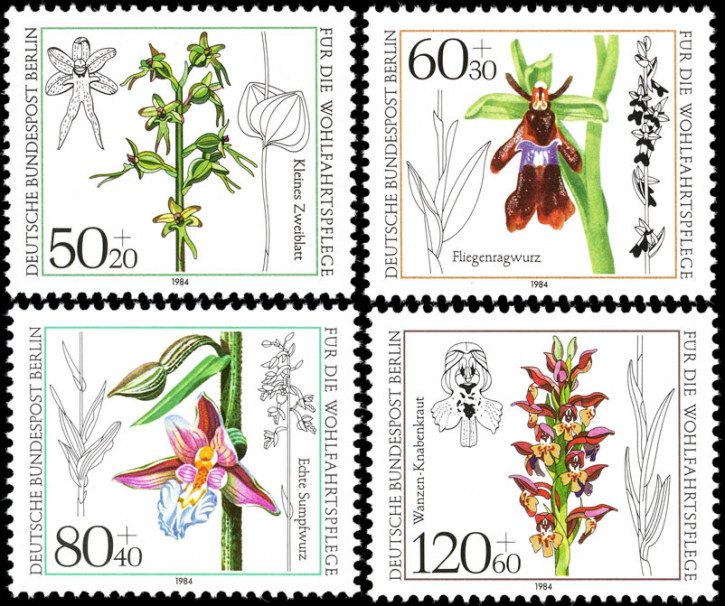 Briefmarken Berlin 1984, Mi.Nr. 724-727, Wohlfahrt: Orchideen. Postfrisch