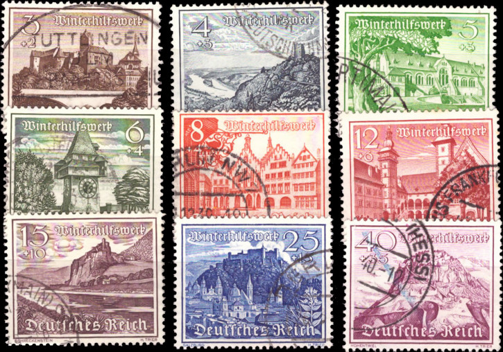Briefmarken Deutsches Reich 1939, Mi.Nr. 730-738, Winterhilfe-Bauwerke, Gestempelt
