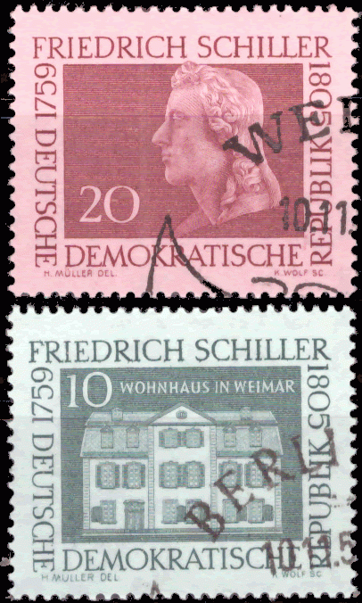 Briefmarken DDR 1959, Mi.Nr. 733-734, Friedrich Schiller. Gestempelt